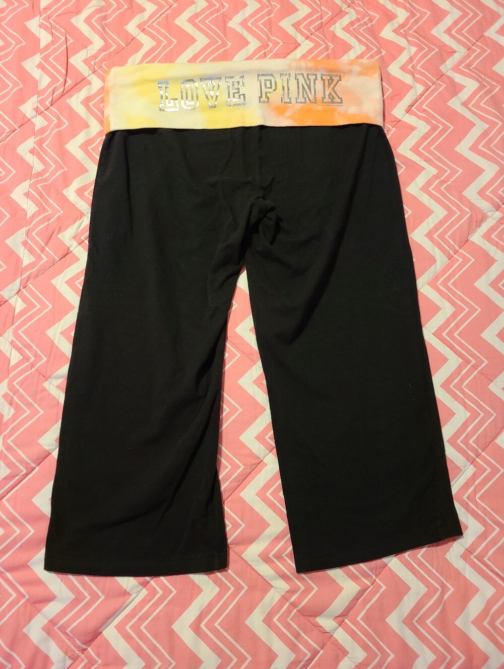 VTG VS PINK YOGA Pastel Foil Logo Foldover Crop Leggings Size Lg